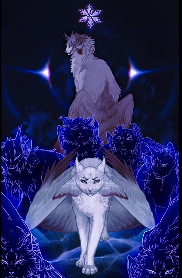 poster +two rendered fullbodies +cat silhouettes