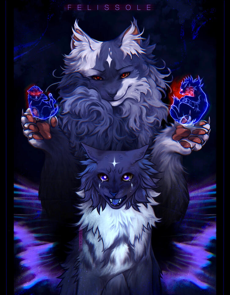 poster +two rendered halfbodies +cat silhouettes